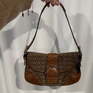 Coach 6818 Vintage Soho British Tan Leather & Signature C Canvas Bag RARE